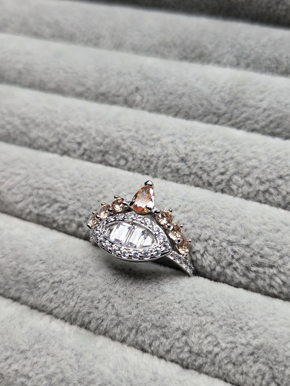 Size 8 Smokey Topaz Cubic Zirconia Rhodium Plated Hidden Suprises Bomb Party RBP